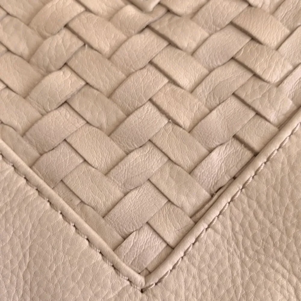 Christopher Kon Large Neutral Leather Woven Hobo Bag